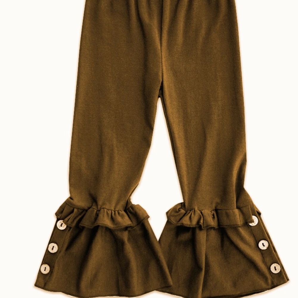 Brown Button Accent Ruffle Pants